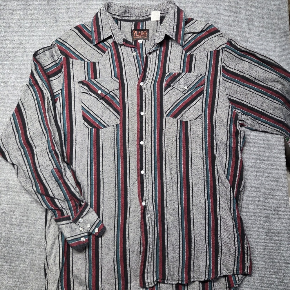 Plains Western Wear Vintage Shirt Men's Large Striped Pearl Snap Cowboy Rodeo